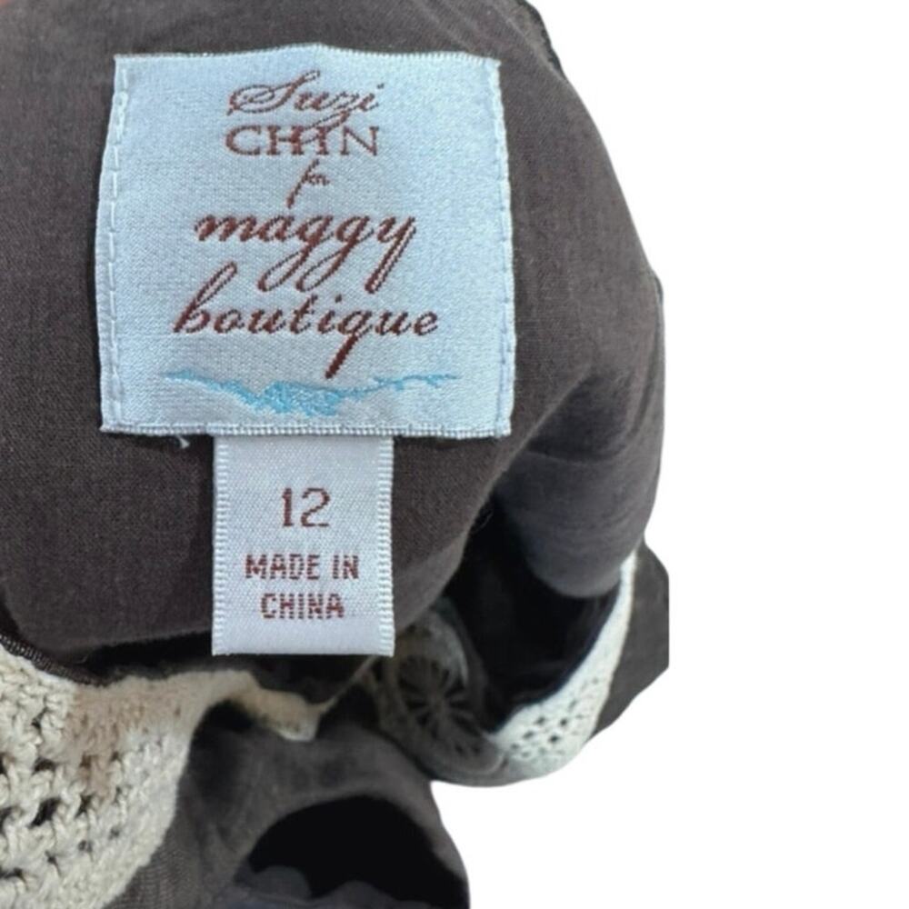 Suzi Chin for Maggy Boutique sleeveless macramé dress, brown linen-blend, 12 - Picture 5 of 5